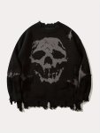 Men's Stylish Skull Pattern Knitted Pullover Casual Breathable Long Sleeve Crew Neck Top For City Walk Street Hanging Outdoor Ac