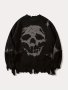 Men's Stylish Skull Pattern Knitted Pullover Casual Breathable Long Sleeve Crew Neck Top For City Walk Street Hanging Outdoor Activities