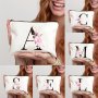 1pc Flowers Aesthetic Pattern Alphabet 26 Letter Initials Makeup Bag Women's Canvas Cosmetic Bag Lightweight Portable Makeup Bag Best Gift For Bridesmaid Teachers Friends