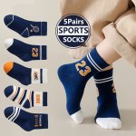 5 Pairs Of Boy's Trendy Striped Color Block Crew Socks Breathable Comfy Casual Style Unisex Socks For Kids Outdoor All Seasons W