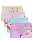 4 Pcs Cute Rabbit Printed Little Girls' Panties Cotton Underwear Girls Breathable Comfortable Boxer Briefs