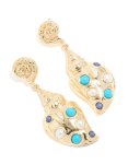 Goldair Gold Shell & Blue White Dotted Drop Earrings