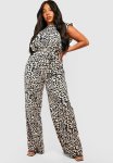 Plus Leopard Ruffle Wide Leg Jumpsuit - Leopard
