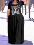 Plus Size Slogan Print Loose Dress Casual Short Sleeve Dress For Spring & Summer Women's Plus Size Clothing