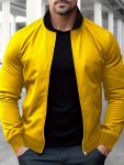Men's Solid Color Baseball Collar Jacket Casual Stylish Long Sleeve Coat Outdoor Clothes For Spring And Autumn