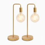 Goldair Gold And Wood Minimalist Desk Lamp Set Of 2