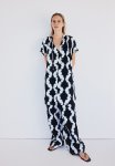 Tie-detail Dress - Navy Blue Patterned