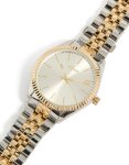 Mens Mixed Metal Etched Link Classic Watch