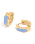 Waterproof Gold Plated Stainless Steel Small Blue Enamel Inlay Huggie Earrings