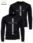 Men's Fashion Letter Print Long Sleeve T-Shirt Casual Sports Crew Neck Bottoming Tops Comfy Breathable Clothes