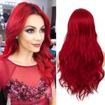 Dsimeig Long Red Wavy Wigs For Women Middle Part Heat Resistant Synthetic Hair Wig For Halloween Cosplay Daily Use 27 Inch