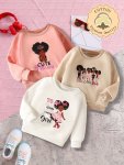 3PCS Baby's Cartoon Lovely Girl Print Sweatshirt Casual Long Sleeve Top Toddler & Infant Girl's Clothing For Fall Spring