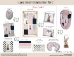 Cot Duvet Bedding Brown Bunny Patchwork Navy Pink Set