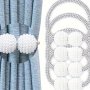 4pcs Vintage Style Pearl Curtain Tiebacks Magnetic Buckle Drapery Cord Holdbacks With Plastic Weave Design - No-Punch Installation