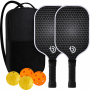 Pickleball Paddle Set With 2 Carbon Fibre Paddles 4 Pickleballs Carry Bag