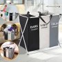 Office Sorting 3 Section Laundry Basket Printed Dark Light Color Foldable Hamper/sorter With Waterproof Oxford Bags And Aluminum Frame Washing Clothes Storage For Home Dormitary