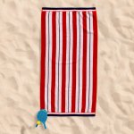 Velour Stripe Beach Towel Crimson Coast