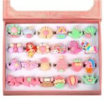 Osdue Little Girl Adjustable Rings Toys 24 Pcs Duplicate-free Boxed Play Ring For Kids Girls Pretend Play And Dress Up Rings For