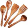Homgem Cooking Utensils Set 5 Pcs Natural Wood Kitchen Utensils