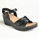 Ladies Crossover Wedge Sandal - Black - 8