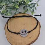 Photo Engraved Round Disc On Adjustable Black Cord Bracelet