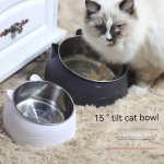 CAT Bowl 15 Degrees Raised Stainless Steel Feeder Bowl With Non Slip Base 100ML Food Water Feeder Tilted Pet Bowl For Neck Prote