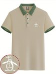 Penguin Sketch Print Men's Short Sleeve Lapel Golf T-Shirt Summer Trendy Tennis Tees Casual Comfy Breathable Top For Outdoor Spo