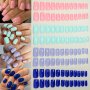 96PCS Mixed Color System Press On Nails Set With Nail Taps & MINI File - Glossy Square Short False Nails In Klein Blue &