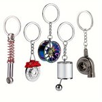 5PCS Car Parts Keychain Set Sporty Car Enthusiast Gift Auto-themed Keyring Collection - Black Turbo Silver Gearbox Rainbow Tire 