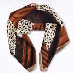 Cheetah Stripe Patch Print Silky Scarf - Chocolate Free