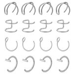 Psyqtsuary Fake Lip Piercing 16 Pcs Stainless Steel Fake Lip Ring Clip On Nose Ring Hoop Faux Nose Piercing For Women Men Silver
