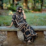 Boho Chic Geometric Print Kaftan Dress - Loose Fit Sun-protective Polyester Shawl For Women