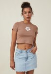 Cotton On Micro Fit Rib Graphic Tee - Flower russet Brown