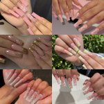 24PCS Long Coffin Fake Nails Colorful French Ballet Press On Nails Glossy Full Cover False Nails With Glue Sticker And Nails Fil