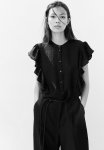 Frill-trimmed Blouse - Black