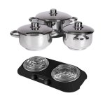 - 6 Piece Stainless Steel Cookware Set With Hotplate - Black