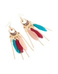 Goldair Gold Pink Red Blue Feather Chain Drop Earrings