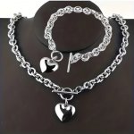 2PCS Stainless Steel Heart Pendent Necklace Men's And Women's Necklaces And Bracelets Jewelry Set