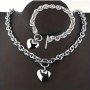 2pcs Stainless Steel Heart Pendent Necklace Men's And Women's Necklaces And Bracelets Jewelry Set