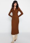 Brown Premium Textured Regular Polo Neck Flexible Knitted Two-piece Set