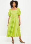Babydoll Side Pocket Shirring Back Midi Dress - Lime