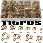 115PCS Spring Hose Clamps 6-22MM Zinc Plated Spring Clip Fuel Line Hose Water Pipe Air Tube Clamps Fastener Pipe Clamp