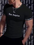 Men's Letter Print Muscle Fit T-Shirt Men's Compression T-Shirt Breathable And High Elastic For Running Shaping And Cycling