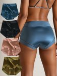 4PCS Seamless Satin Briefs Sexy Comfy Breathable Stretchy Intimates Panties Women's Lingerie & Underwear