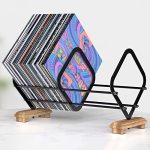 Canyave Vinyl Record Storage Holder Vinyl Record Organizer Display Rack Up To 100 Lps Capacity Metal Structure With Wooden Base