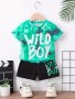 Boys "wild Boy" Tie Dye Casual Outfit Round Neck T-Shirt & Shorts Kids Summer Clothes Sets