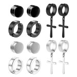 6PAIRS SET Magnetic Stud Earrings Stainless Steel Earrings Non Pierced Ear Clips For Men & Women Cross Dangle Hoop Earrings For