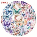 Gutbd 50PCS Cute Butterfly & Floral Cartoon Stickers - Waterproof Pet Matte Finish For Diy Decorating Laptops Skateboards Guitar