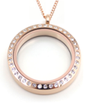FL37 - Rose Gold Cz Floating Locket Necklace Stainless Steel