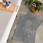 Two Piece Plain Cotton Bathroom Mat Set - Light Grey
